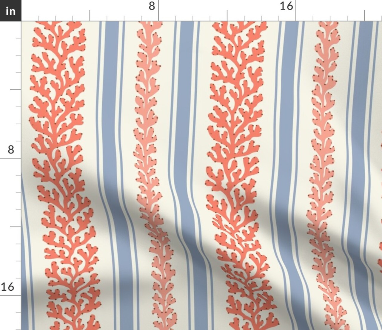 Coastal Vines Blue Red Nautical Beach Botanical Seaweed Algae Grandmillennial Summer Custom Printed Fabric by Spoonflower Various Fabrics by the Yard or Fat Quarter